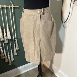 INC 100% Linen Pencil Skirt Neutral Minimalist Size 6